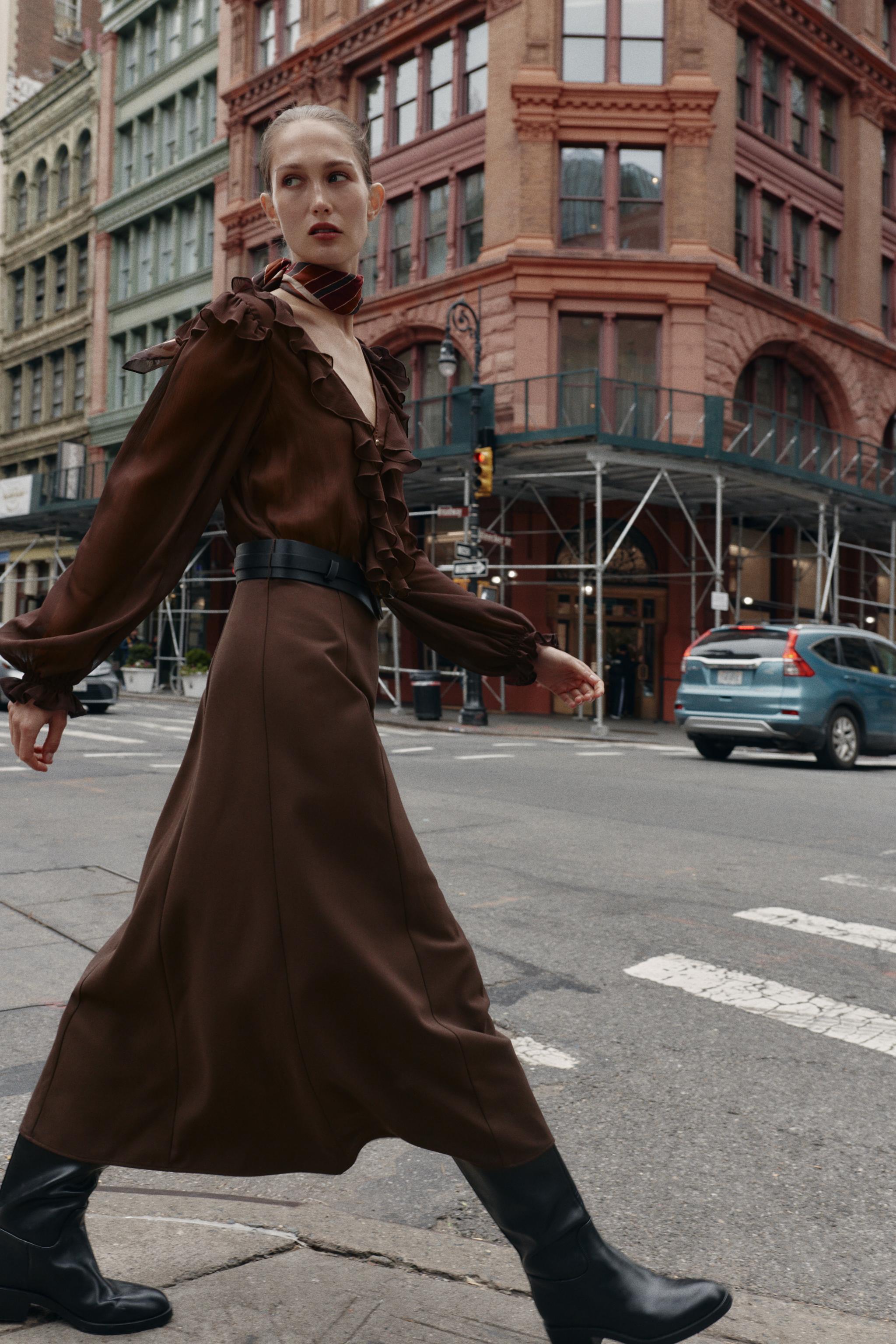 COMBINATION BELTED MIDI DRESS